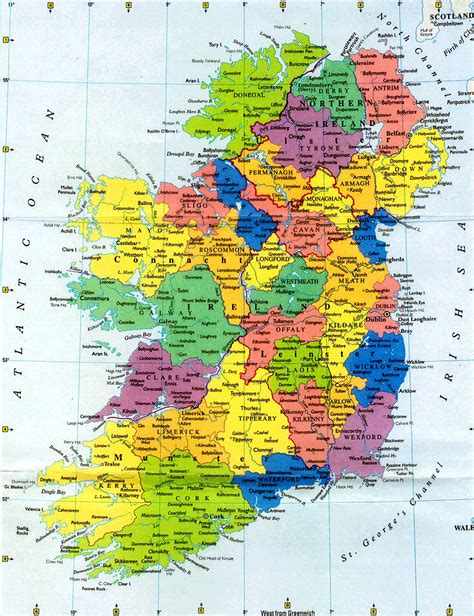 Large detailed map of Ireland with cities and towns.